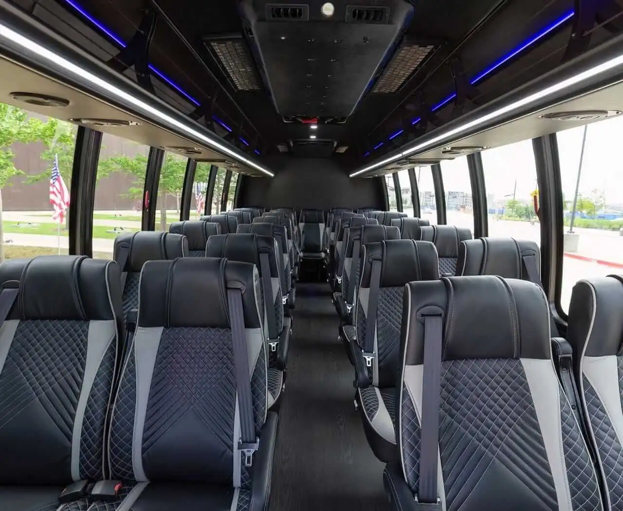 A brand new bus awaits passengers heading to Galveston